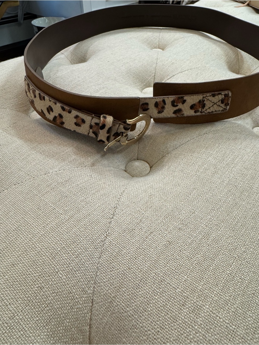 Chicos Brown Leather Belt with Leopard Print Accent